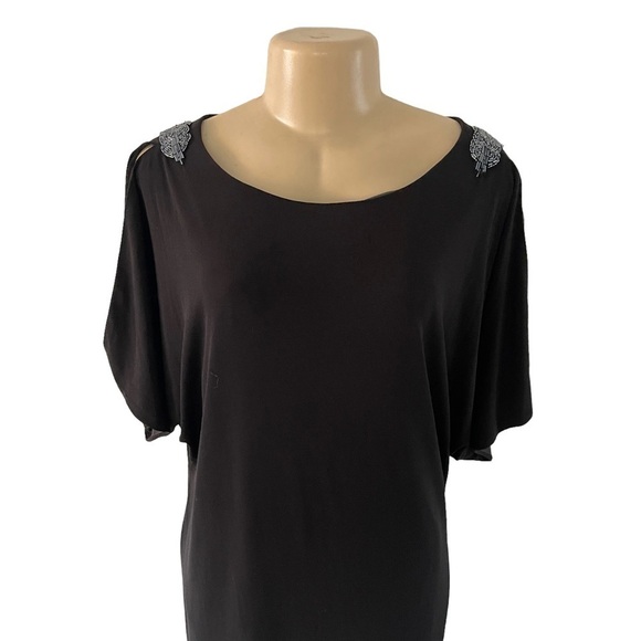 S.L Fashions‎ Black Short Sleeve Beaded Cold Shoulder Sheath Dress Stretch - Picture 2 of 8